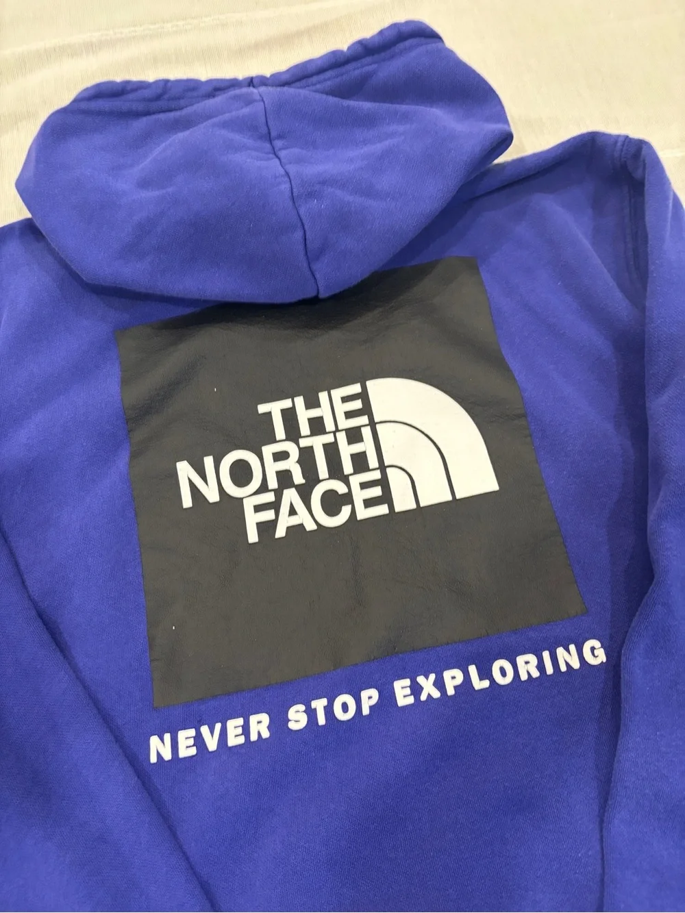 The North Face Purple Pullover Hoodie Men’s Large Box Logo Never Stop Exploring